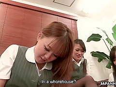 3 Cute Asian Girls In Nylon Tease 1 Cock With Their