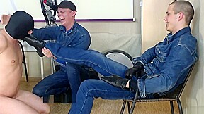 3 russian masters in jeans and slave