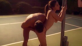 Abella Danger screwed outdoors on basketball court