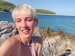 Adorable Annika Plays With Herself On A Hot Beach In Croatia