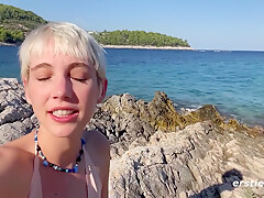 Adorable Annika Plays With Herself On A Hot Beach In Croatia