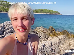 Adorable Annika Plays With Herself On A Hot Beach In Croatia