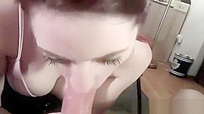 Adorable redhead amateur POV big cock blowjob