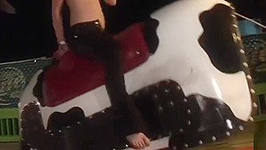 Amazing girls ride a mechanical bull