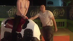 Amazing girls ride a mechanical bull