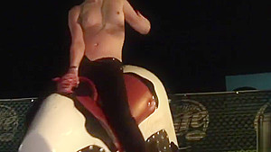 Amazing girls ride a mechanical bull