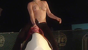 Amazing girls ride a mechanical bull