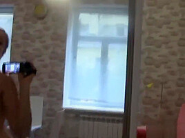 Amazing teenager 18+ records herself in the mirror