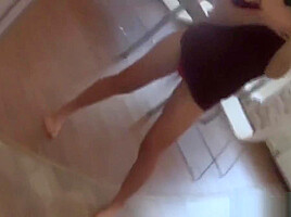 Amazing teenager 18+ records herself in the mirror