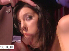 Anna Polina - Busty Brunette Takes Care Of 3 Men