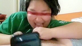 Asian COCKSUCKER throats and swallows a huge load before bed