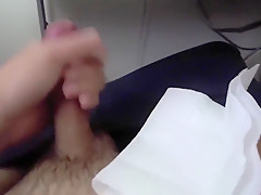Asian sucks huge dildo and jerks