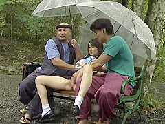 B3F1802- in the raining woods moans on workers' cocks