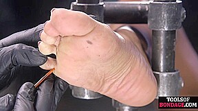 BDSM Ebony suffers feet and pussy lesson by her CMNF master