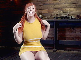 BDSM redhead submissive pornstar MILF body and feet whipped