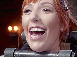 BDSM redhead submissive pornstar MILF body and feet whipped