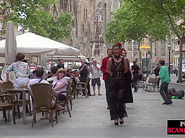 BDSM sub instructed to walk in lingerie outdoors in public