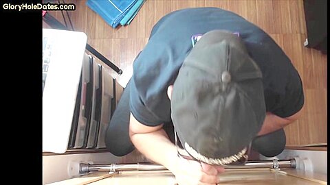 Barebacked gloryhole DILF sucks BFs cock in amateur video