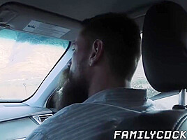 Bearded Stepdad Bare Fucks His Cute Stepson On The Backseat