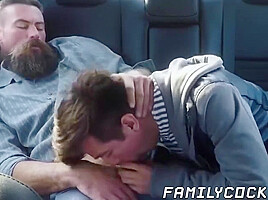 Bearded Stepdad Bare Fucks His Cute Stepson On The Backseat