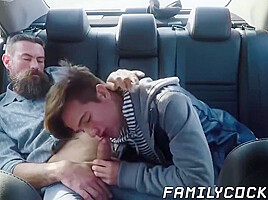 Bearded Stepdad Bare Fucks His Cute Stepson On The Backseat