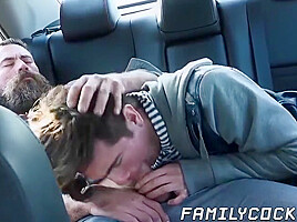Bearded Stepdad Bare Fucks His Cute Stepson On The Backseat