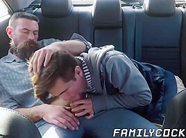 Bearded Stepdad Bare Fucks His Cute Stepson On The Backseat