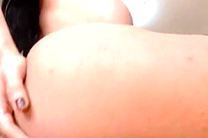 Beautiful big tits tranny wanks her hard cock