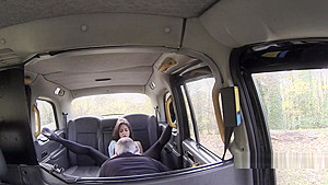 Beautiful busty babe deep throats in cab