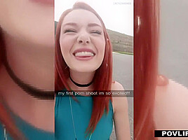 Big Eyed Ginger Lacy Gags On Cock Pov