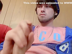 Big dick thug wanked off by hard cumming twink