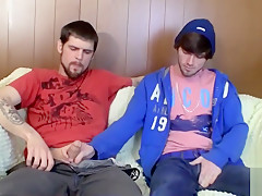 Big dick thug wanked off by hard cumming twink