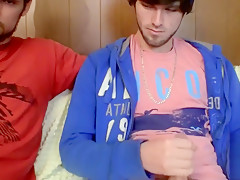 Big dick thug wanked off by hard cumming twink