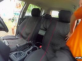 Bigass slut fucked outdoor in car by instructor in public