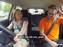 Bigass slut fucked outdoor in car by instructor in public