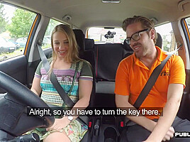 Bigass slut fucked outdoor in car by instructor in public