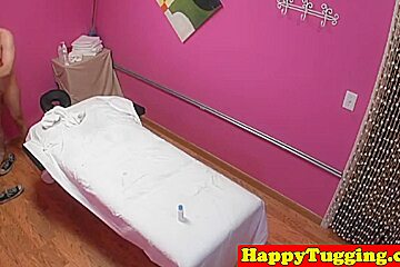 Bigtitted asian masseuse jerking and sucking