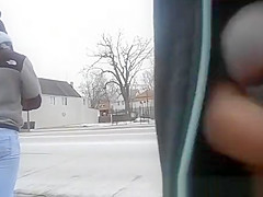 Black man stroking in public