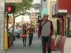 Blindfolded slave walked in public