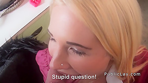 Blonde from public gets facial pov
