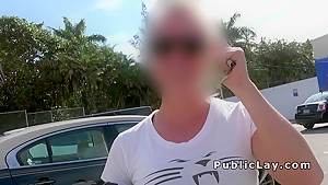 Blonde in bikini bangs for cash