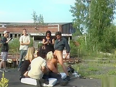 Blonde slut dp banged outdoor in group