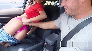 Blonde stranded teen 18+ sucking cock in car