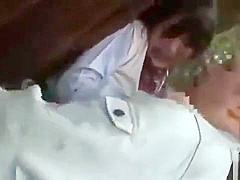 Blonde teen 18+ In School Uniform Plays With Two Dicks Outdoor