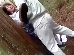 Blonde teen 18+ In School Uniform Plays With Two Dicks Outdoor