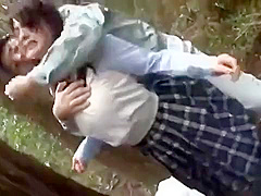 Blonde teen 18+ In School Uniform Plays With Two Dicks Outdoor