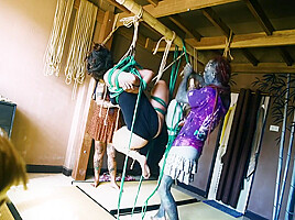 Bondage Sesion With Two Girls And Two Rigger - Tattoo Dreadlocks Shibari