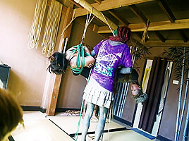 Bondage Sesion With Two Girls And Two Rigger - Tattoo Dreadlocks Shibari