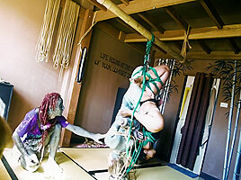 Bondage Sesion With Two Girls And Two Rigger - Tattoo Dreadlocks Shibari