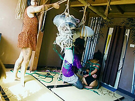 Bondage Sesion With Two Girls And Two Rigger - Tattoo Dreadlocks Shibari